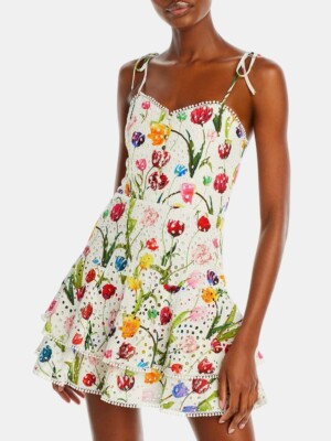 Alice + Olivia Rosette Tulip Mini Ruffle Cotton Dress 6 | eBay US