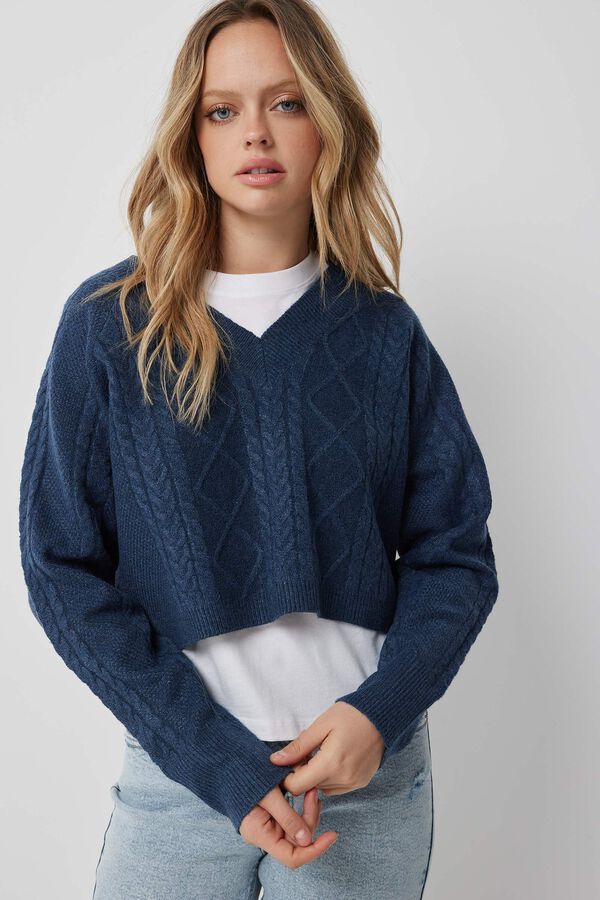 Cable Knit V-Neck Sweater | Ardene