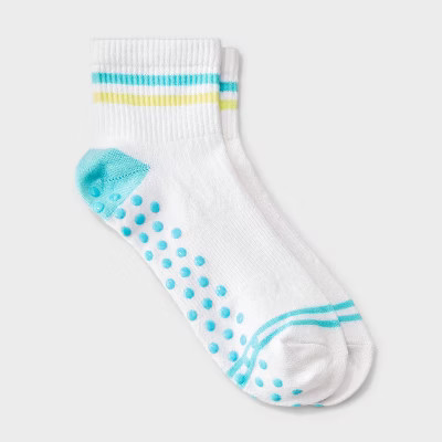 Women's Striped Pilates Ankle Grip Socks - JoyLab™ Blue/Yellow 4-10 | Target