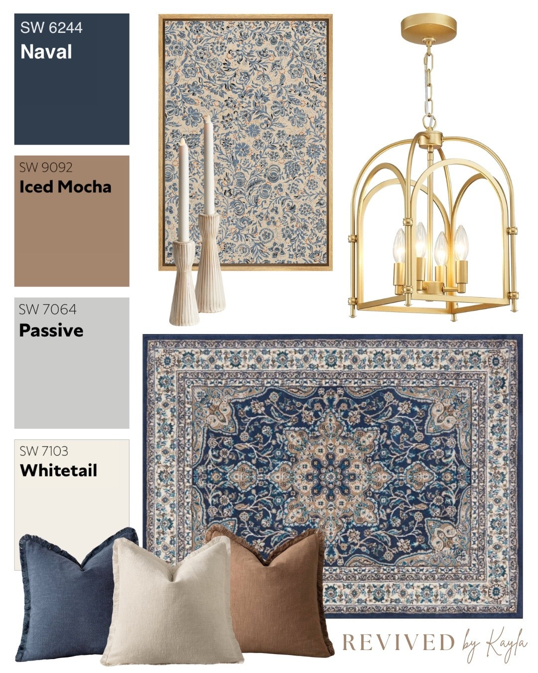 Navy blue and brown room design mood board 🤎✨

#livingroom #bedroom #homedecor #homedesign #interiordesign #homeinspo #moodboard #paintcolors #colorscheme #traditional #modern #decor #home 

#LTKFindsUnder50 #LTKFindsUnder100 #LTKHome