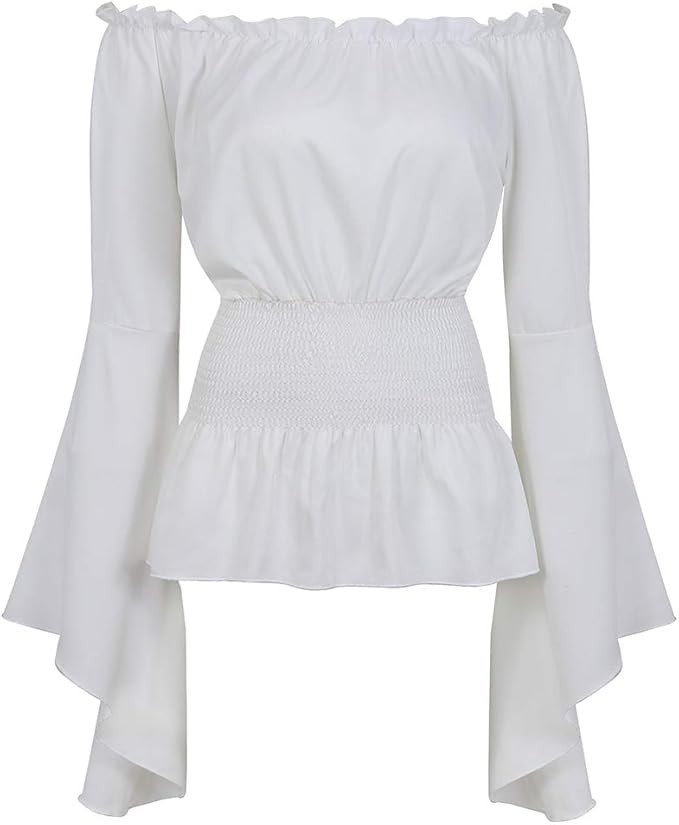 Womens Long Sleeve Off The Shoulder Tops Renaissance Pirate Shirt Gothic Peasant Blouse Summer Sm... | Amazon (US)