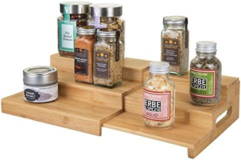 mDesign Bamboo Adjustable, Expandable Spice Rack Organizer with 3 Levels Storage for Kitchen Cabi... | Amazon (US)