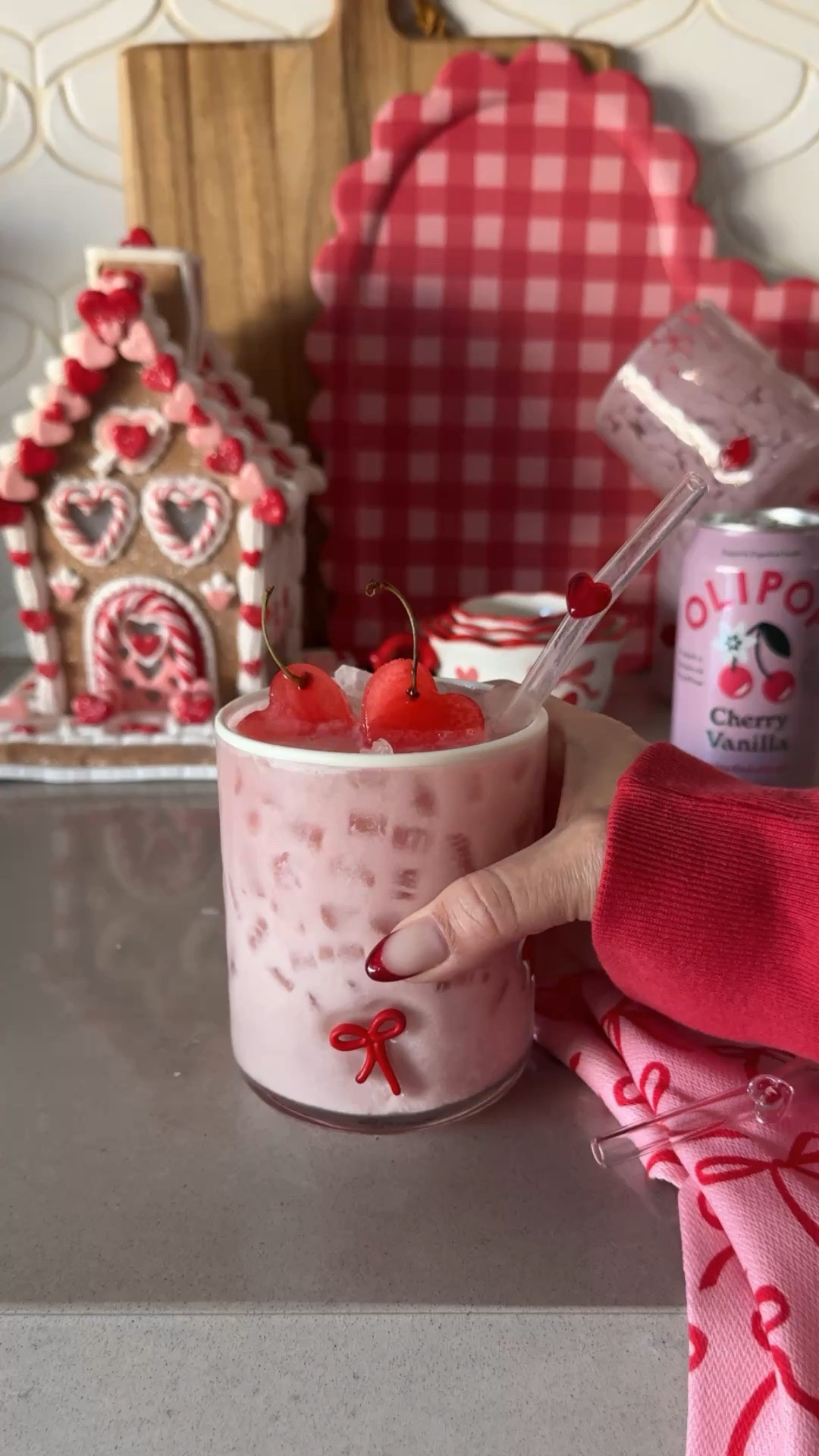 The cutest & yummiest Galentine’s dirty soda EVER! 🍒🥤Cherry Vanilla Olipop, Vanilla creamer, grenadine heart ice cubes, and major main character energy. 🎀 Perfect for sipping with your favorite gals!🥤🍒❤️

#LTKWatchNow #LTKSeasonal #LTKHome
