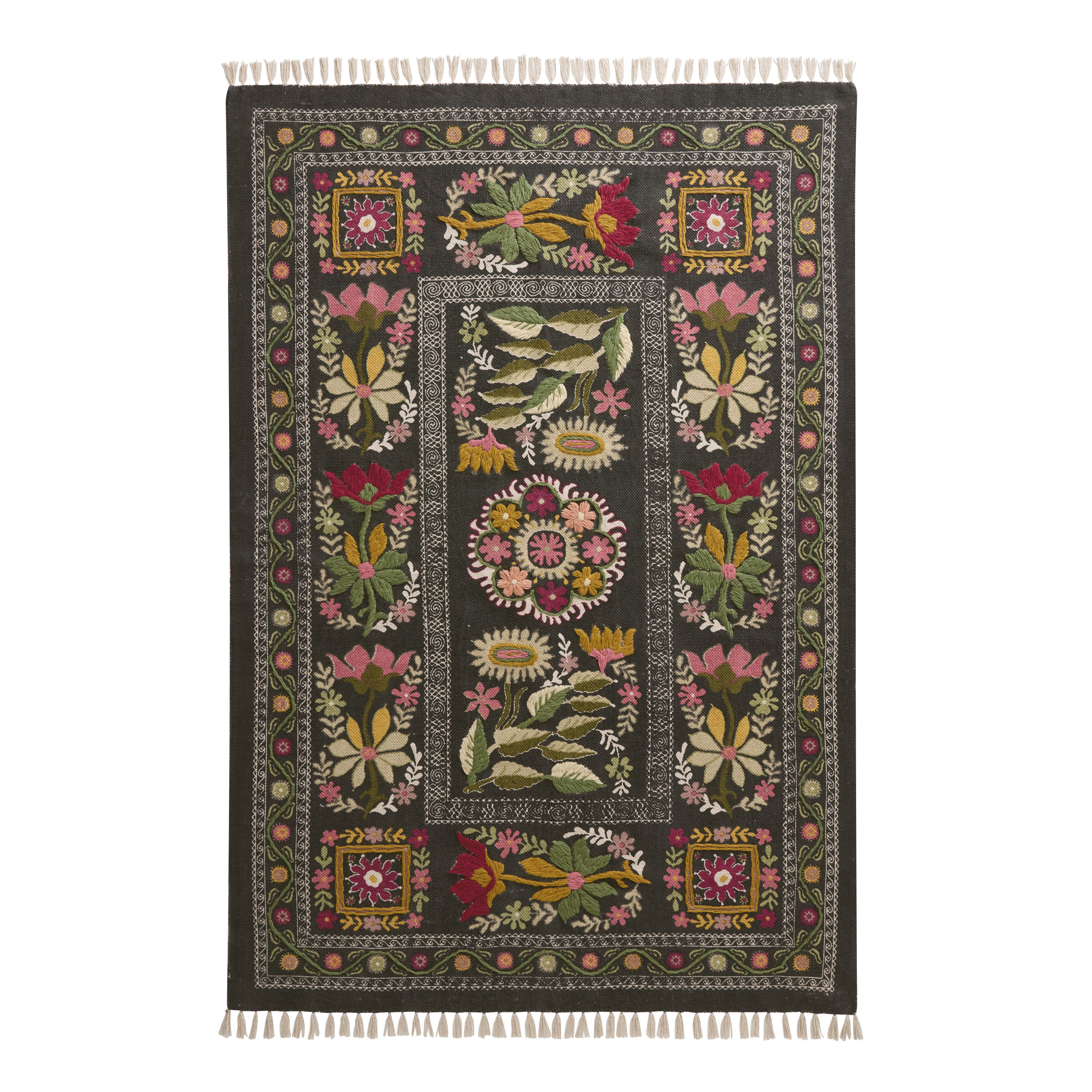 Eleni Floral Print Flatwoven Cotton Embroidered Area Rug | World Market