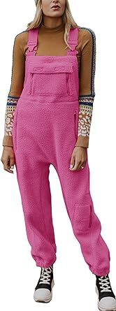 Women's Fleece Warm Overalls Winter Loose Casual Jumpsuits with Pockets | Amazon (US)