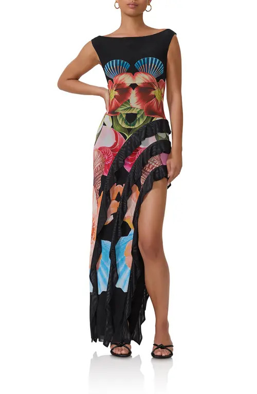 AFRM Dahl Sleeveless Asymmetric Dress in Hibiscus Shell at Nordstrom, Size Medium | Nordstrom