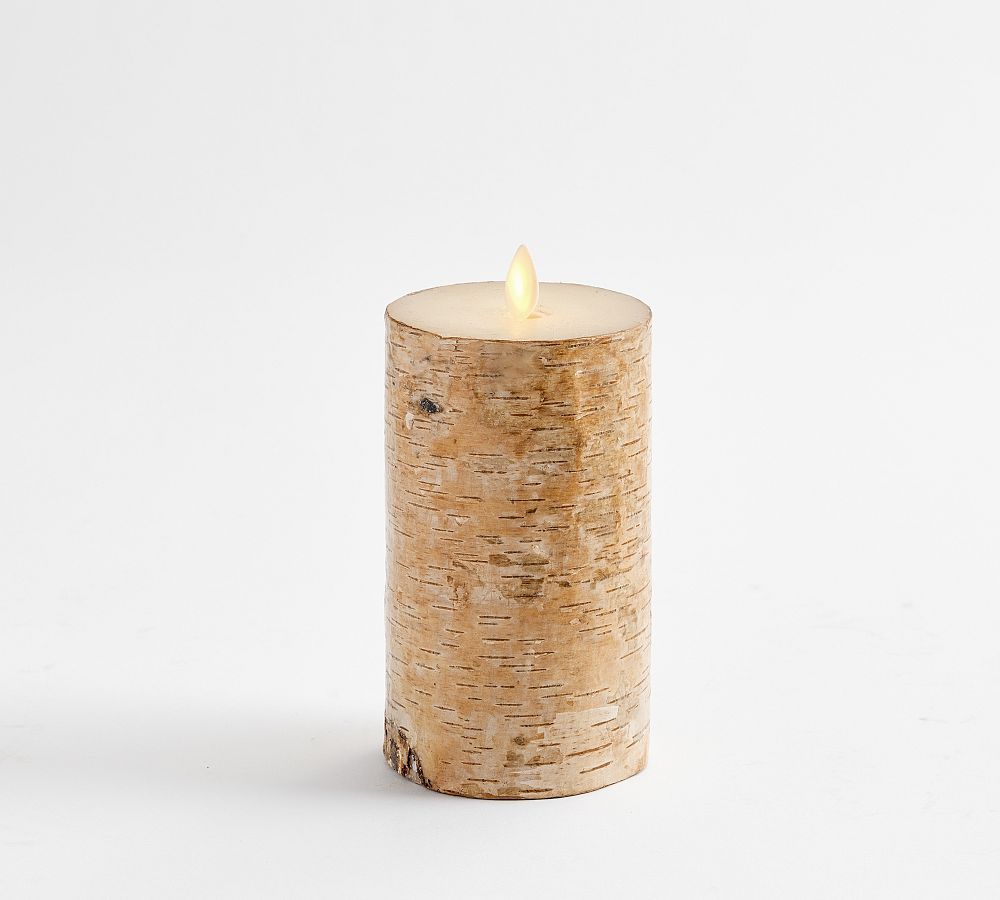 Premium Flickering Flameless Wax Pillar Candles - Textured Birch | Pottery Barn (US)