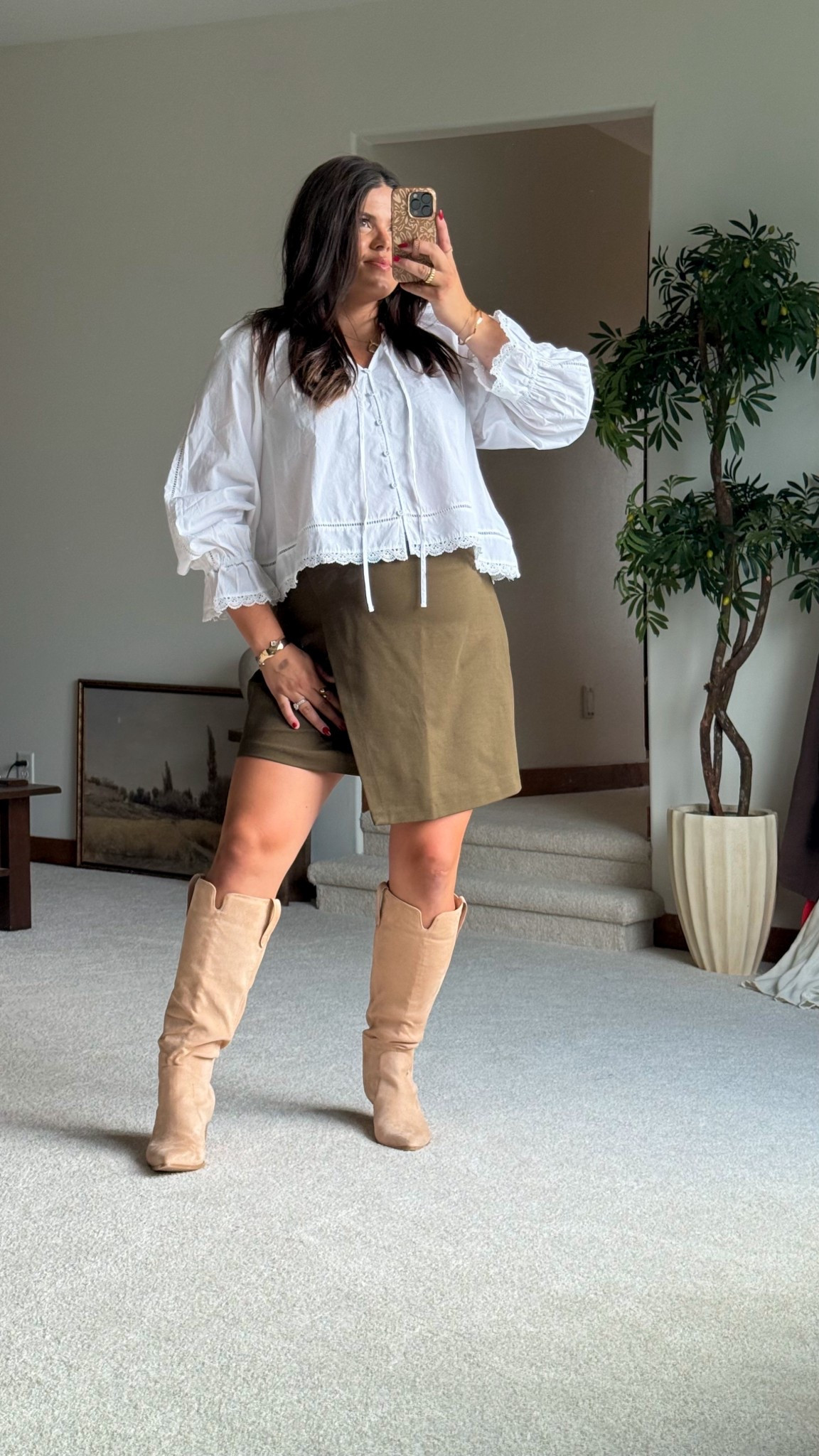 Casual fall outfit, wearing the viral wrapped skirt, would be cute for a date night, work outfit or concert outfit!

Wearing size XL in the skirt  (order large if not pregnant)
Size XL in the white flowy top 

#Midsize #Concert #Teacher #Work #Fallout #FallTransition #Maternity #Friendly #Pregnancy

#LTKMidsize #LTKBump #LTKSeasonal