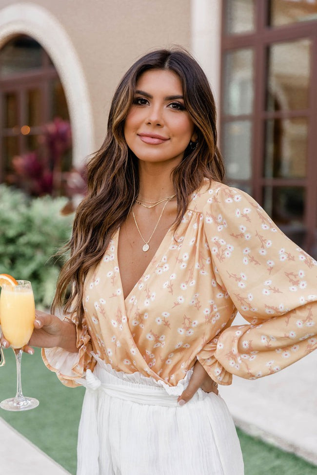 Grand Salutations Peach Daisy Bodysuit | The Pink Lily Boutique