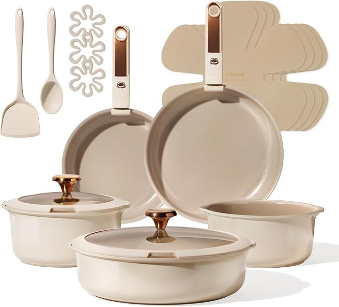 CAROTE 18Pcs Ceramic Cookware Set with Detachable Handle, Pots and Pans Set Non Stick, Non Toxic ... | Amazon (US)