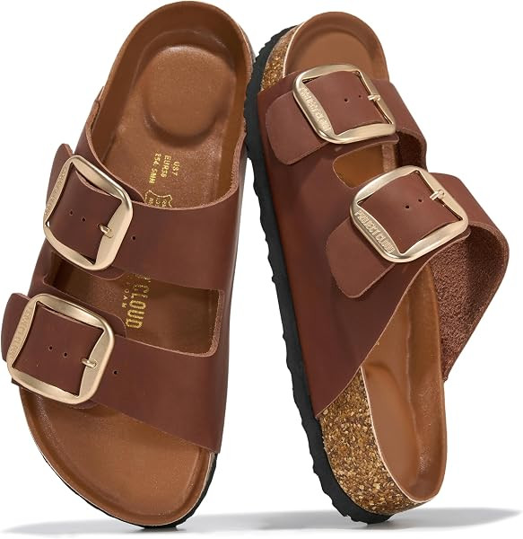 Project Cloud 100% Genuine Leather Footbed Sandals for Women (Santorini) | Amazon (US)