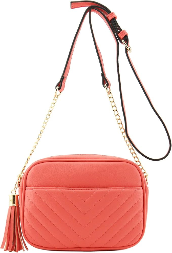 Chevron Quilted Crossbody Camera Bag with Chain Strap and Tassel | Amazon (US)
