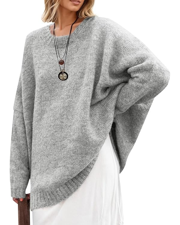 Saodimallsu Womens Oversized Tunic Sweaters Long Sleeve Crew Neck Chunky Knit Slouchy Casual Pull... | Amazon (US)