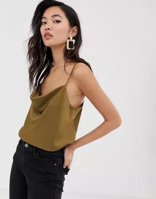 River Island cami top with cowl neck in khaki | ASOS US