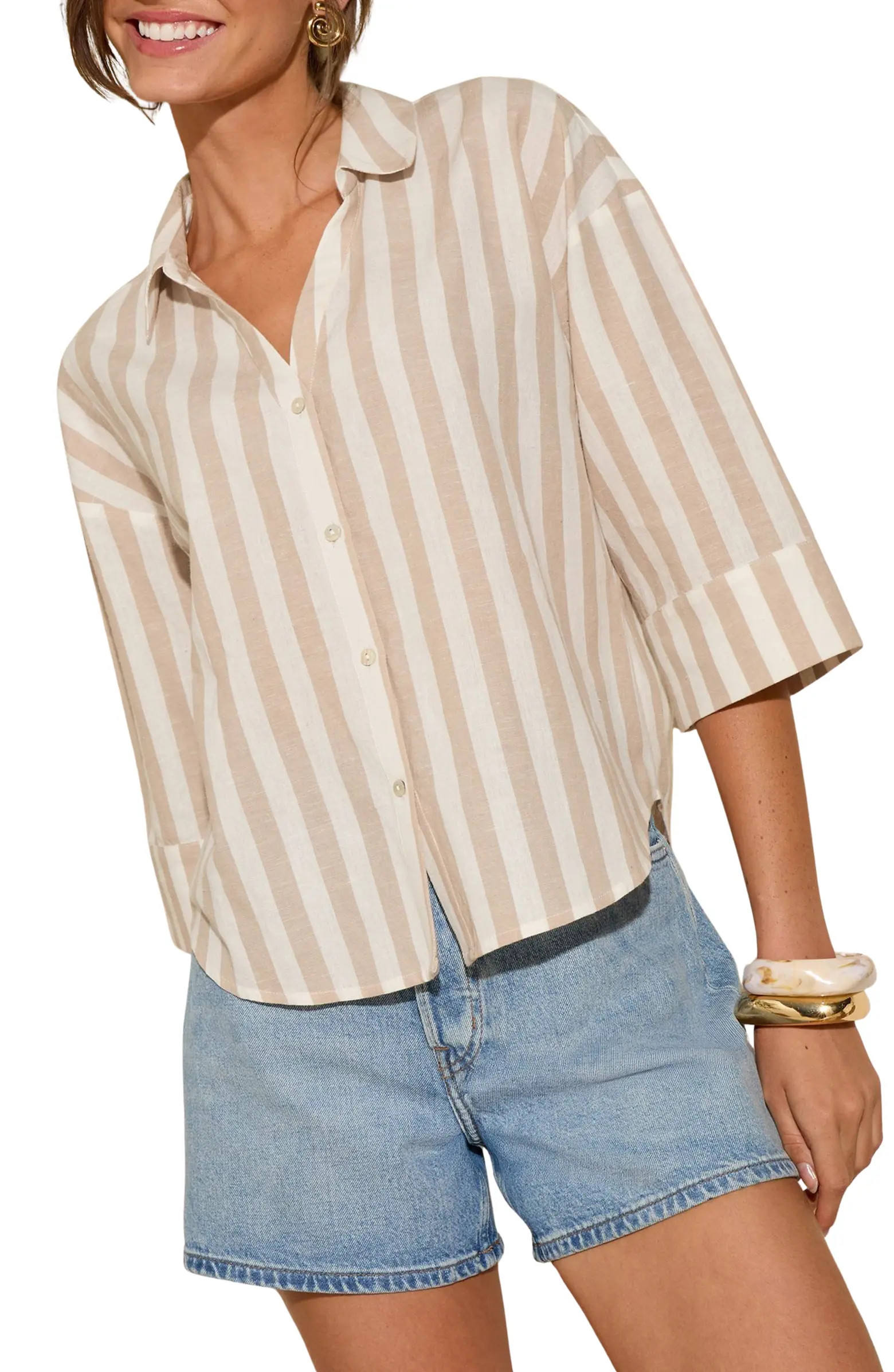 Stripe Cotton & Linen Shirt | Nordstrom