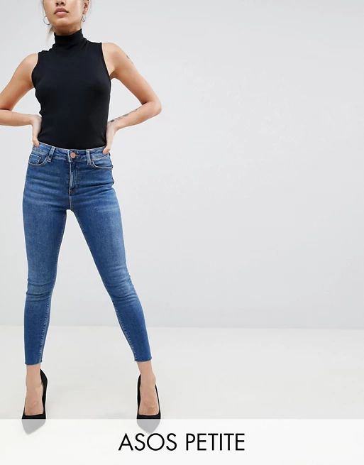 ASOS PETITE - RIDLEY - Jean skinny taille haute - Bleu vif Neo délavé | ASOS FR