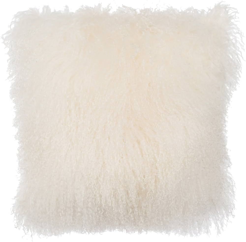 SLPR Lamb Fur Pillow Cover (24" x 24" Natural White Mongolian Fur Pillow Sham): Farmhouse White T... | Amazon (US)