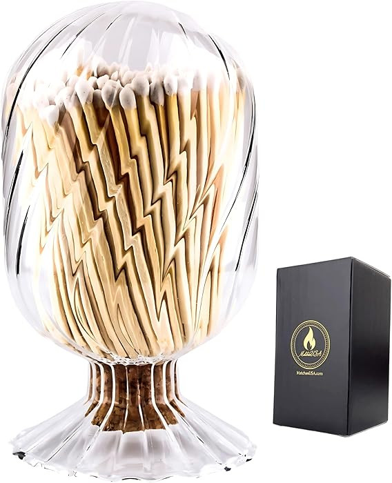 Includes Matches! | Helix Shaped Glass Matches Cloche | Spiral Decorative Match Holder Jar for Ca... | Amazon (US)