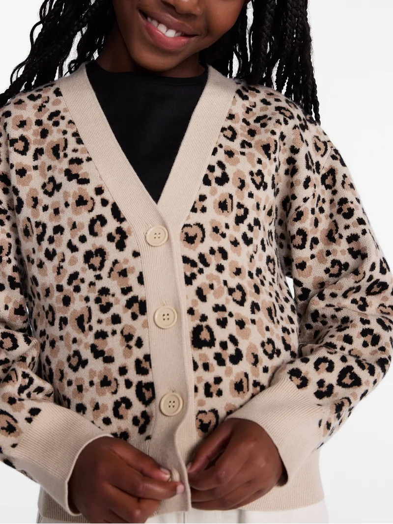 Wonder Nation Girls' Button Front Cardigan Sweater with Long Sleeves, Sizes 4-18 & Plus | Walmart (US)
