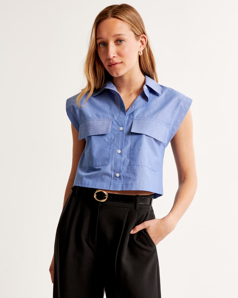 Women's Cropped Sleeveless Utility Shirt | Women's Tops | Abercrombie.com | Abercrombie & Fitch (US)