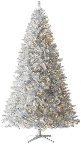 Treetopia Silver Artificial Christmas Tree | Silver Stardust Tinsel - 7 Ft | Pre-lit with 500 LED... | Amazon (US)