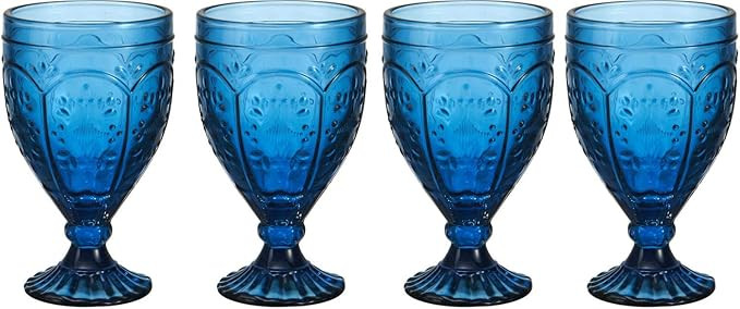 Fitz and Floyd Trestle Glassware Ornate Goblets, 4 Count (Pack of 1), Indigo | Amazon (US)