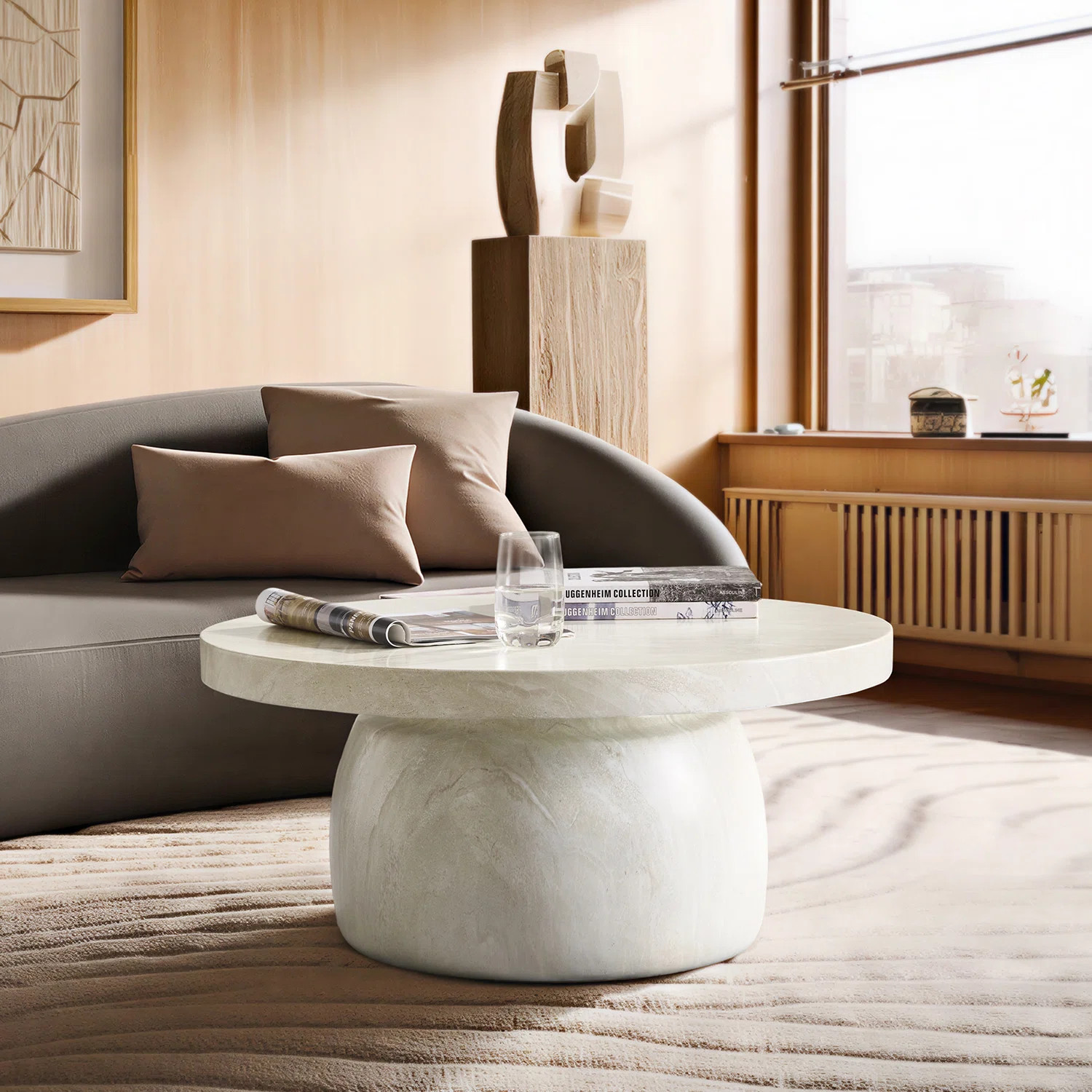 Watterson Andolise Modern 31.5"W Faux Travertine Simple Assembly Round Coffee Table | Joss & Main