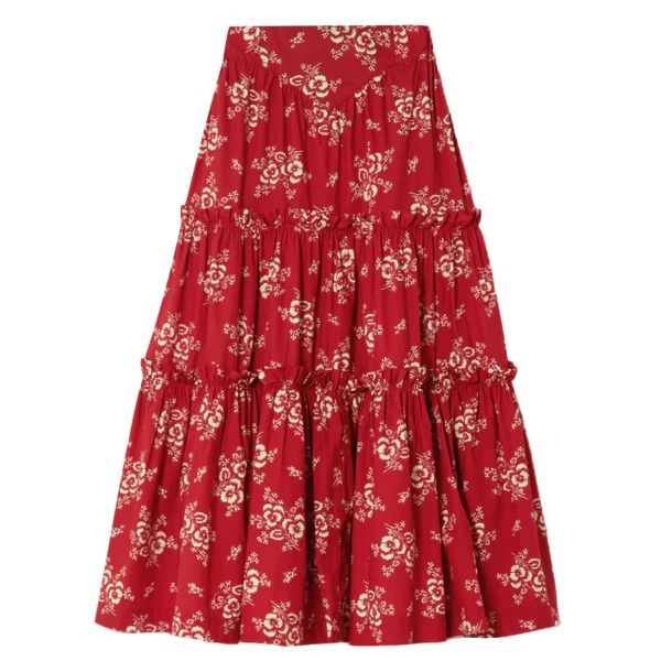 Alessia Tiered Skirt, Red | The Avenue