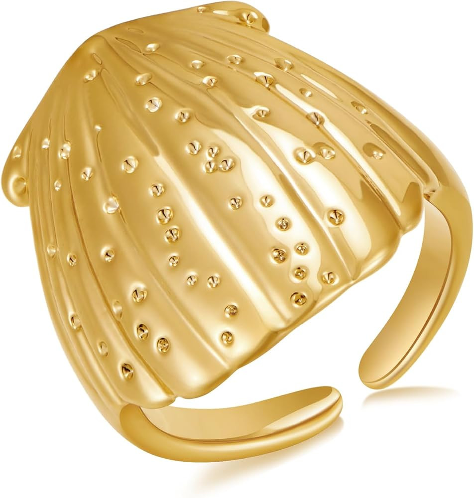WOWORAMA Gold Conch Shell Starfish Rings for Women Chunky Adjustable Open Rings Gold Ocean Statem... | Amazon (US)