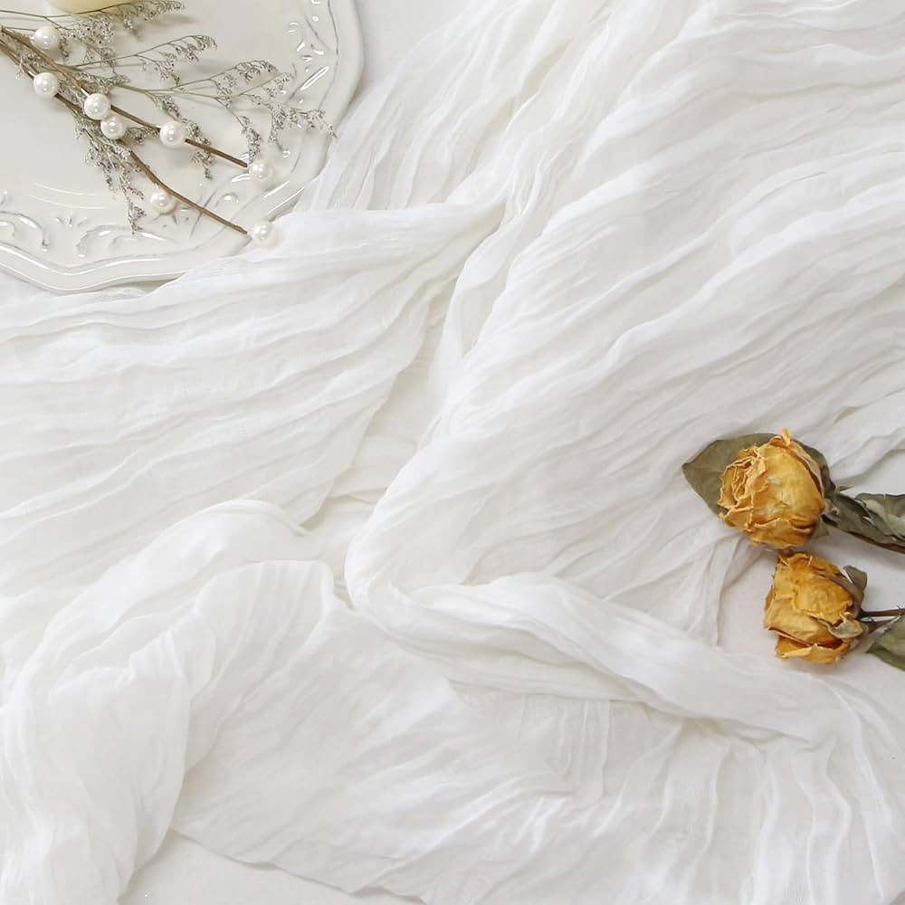 FEXIA Camino de mesa de gasa blanca de 35 x 120 pulgadas, camino de mesa de gasa para centro de m... | Amazon (US)