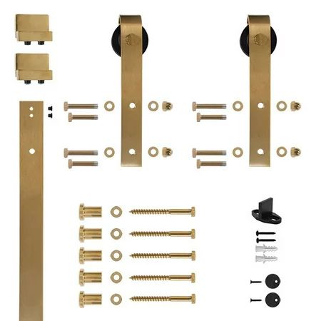 6.6 Ft. Soft Closed Satin Brass PVD Rolling Barn Door Hardware Kit with 2-3/4 in. Wheel | Walmart (US)