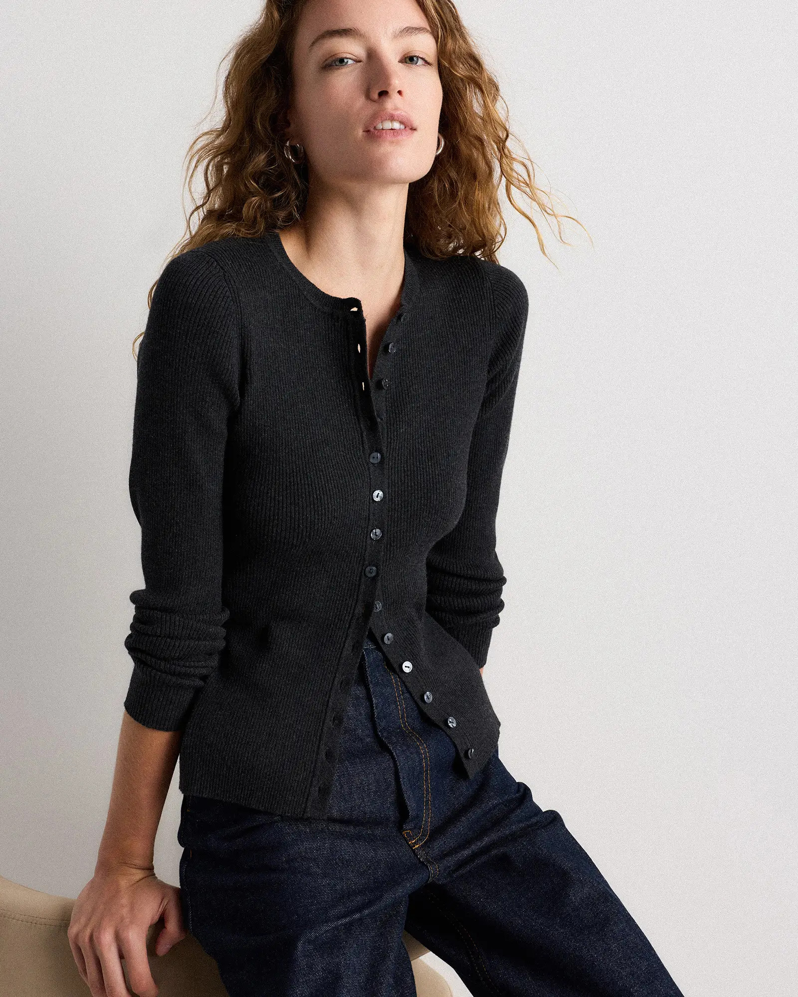 Cotton Cashmere Fitted Ribbed Cardigan | Quince