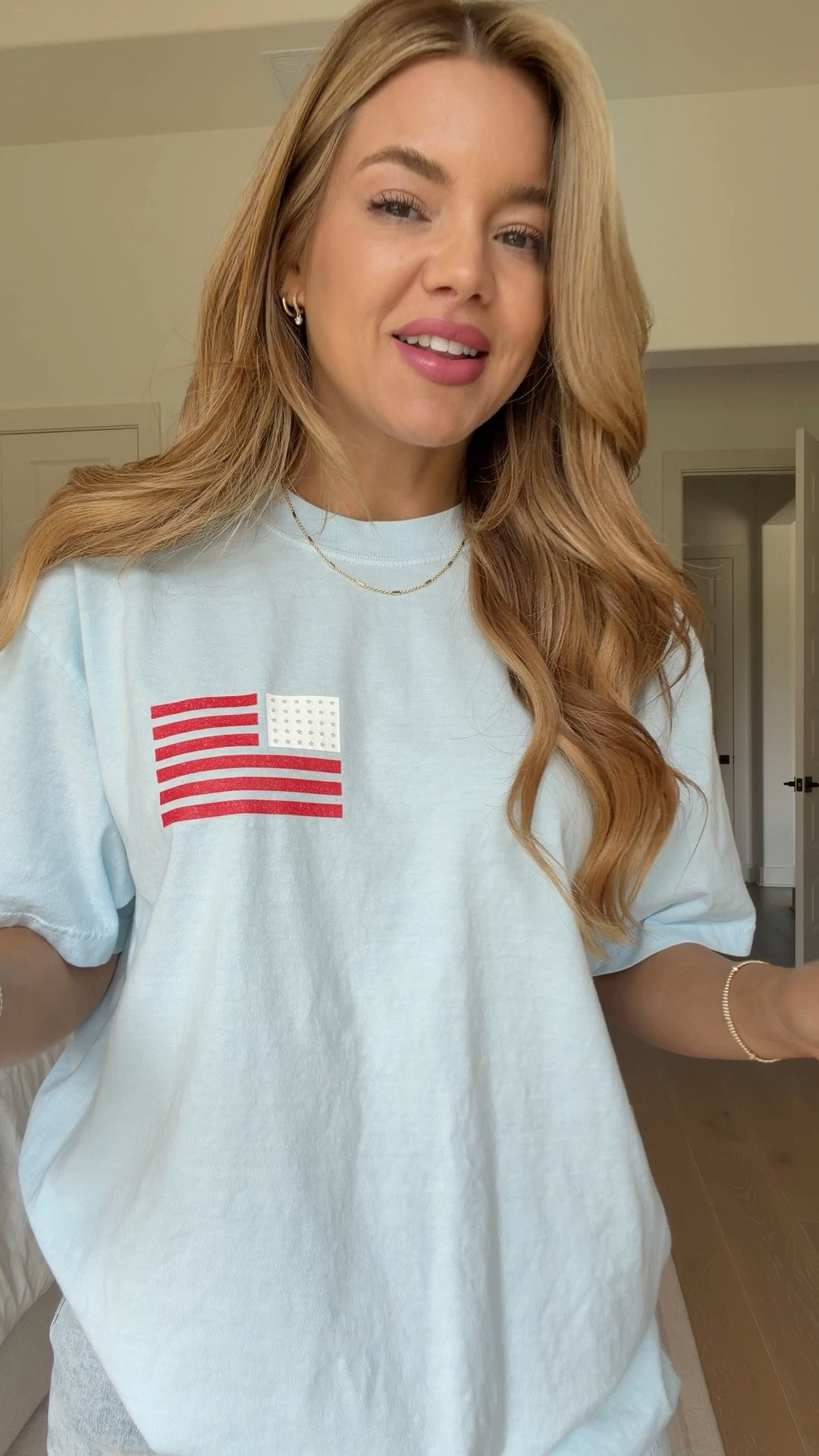 wearing a large