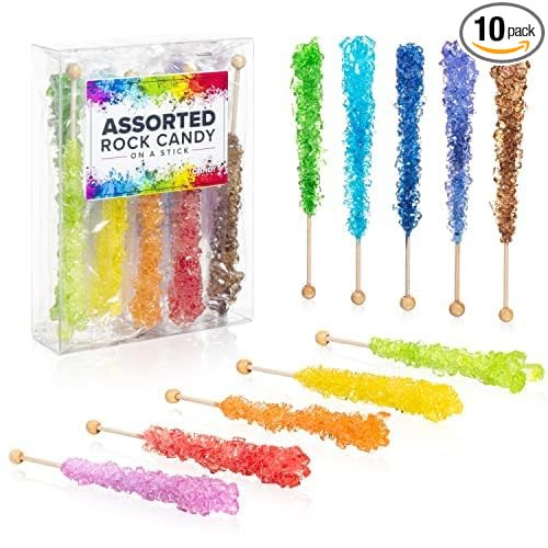 Assorted Rock Candy Crystal Sticks - 10 Indiv. Wrapped - Assorted Colors | Amazon (US)