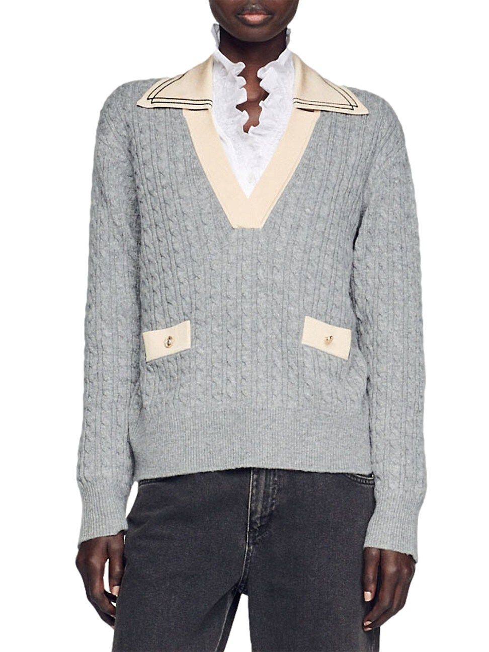 Women's Nea Wool-Blend Cable-Knit Sweater - Light Grey - Size XL - Light Grey - Size XL | Saks Fifth Avenue