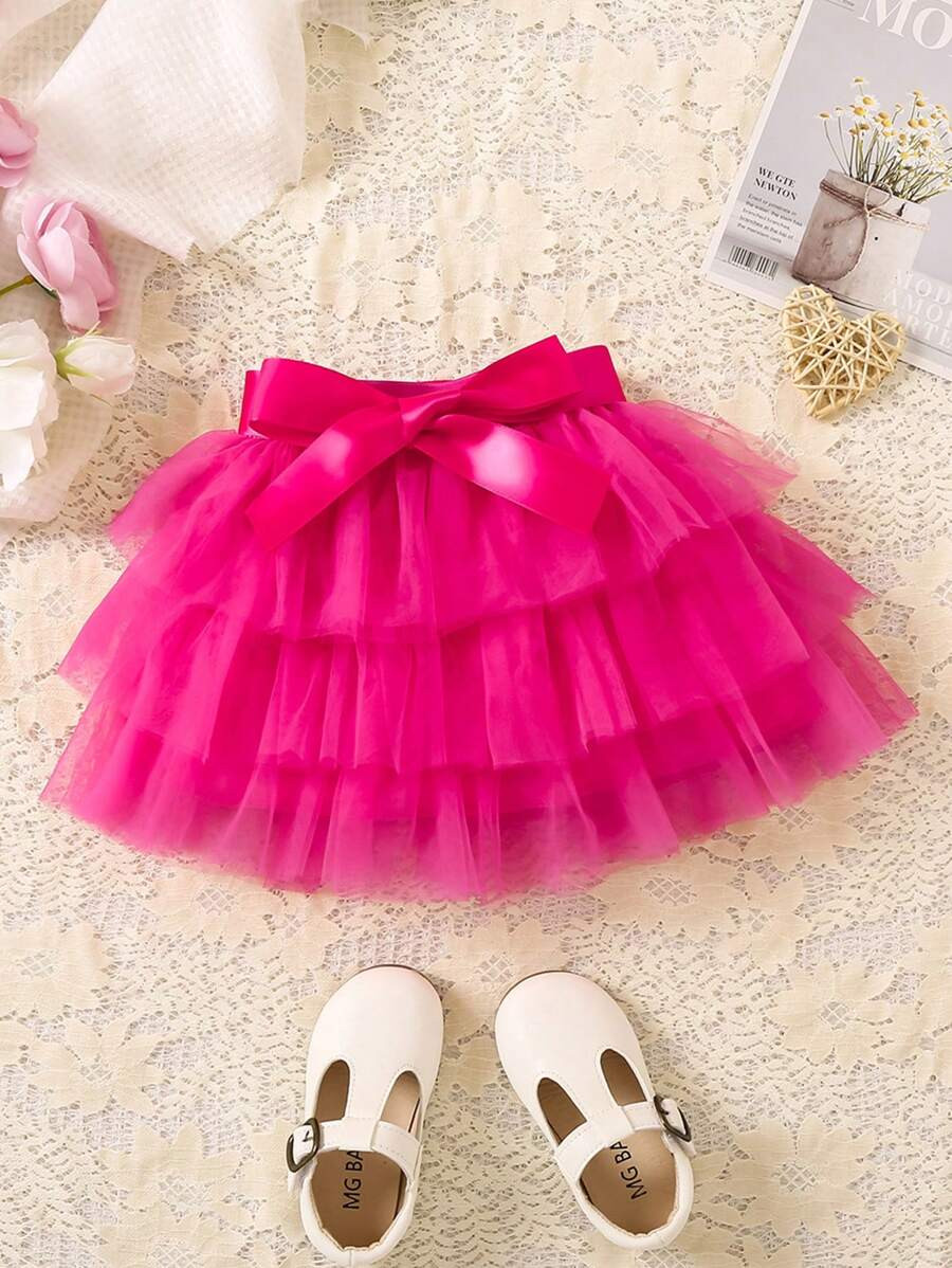 SHEIN Baby Girl Rose Pink Tulle Skirt Party Dress Festival Photography Prop Mesh Skirt | SHEIN