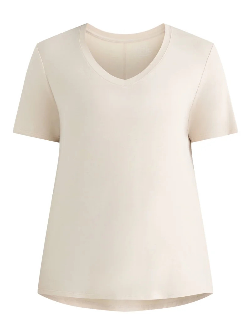 Time and Tru Women's V-Neck Tunic Tee with Short Sleeves, Sizes XS-XXXL | Walmart (US)