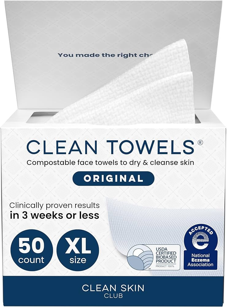 Clean Skin Club Clean Towels XL®, 100% USDA Biobased Face Towel, Disposable Face Towelette, Ecze... | Amazon (US)