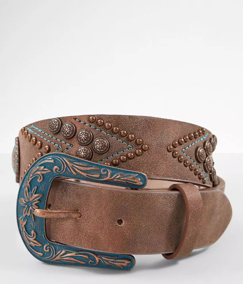 Angel Ranch Turquoise Embroidered Leather Belt | Buckle