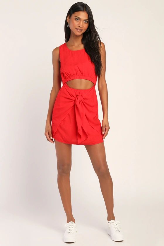 Neighborhood Cutie Red Cutout Tie-Front Mini Dress | Lulus (US)