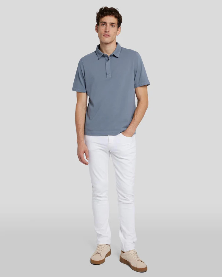 Pique Knit Polo in Dusty Blue | 7 For All Mankind