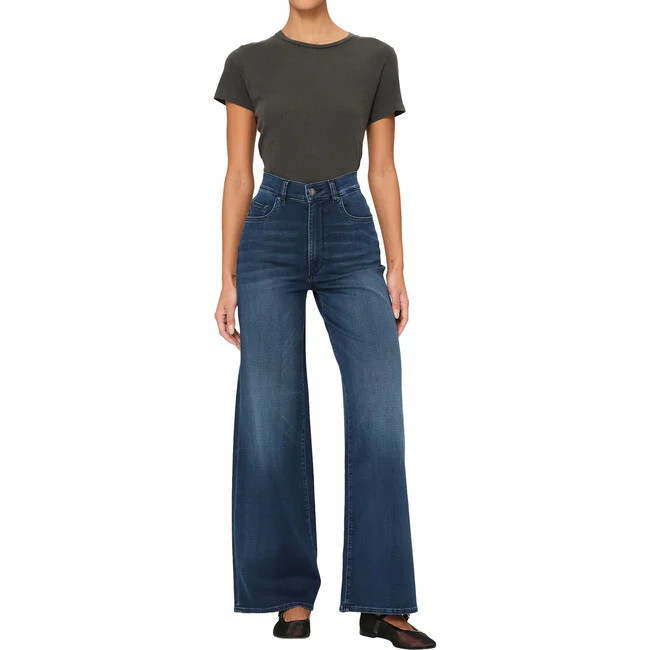 DL1961 | Women's Softwear Hepburn Vintage High Rise 32'' Wide-Leg Jeans, Stream (Blue, Size 33) | Maisonette | Maisonette