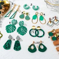 Green Resin Earrings, Geometric & Gold Dangle Statement Bold Acrylic Earrings | Etsy (US)