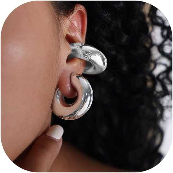 Gold Ear Cuffs Earrings for Women Non Piercing Chunky Gold Earring Cuff 18k Gold Oversize Round C... | Amazon (US)