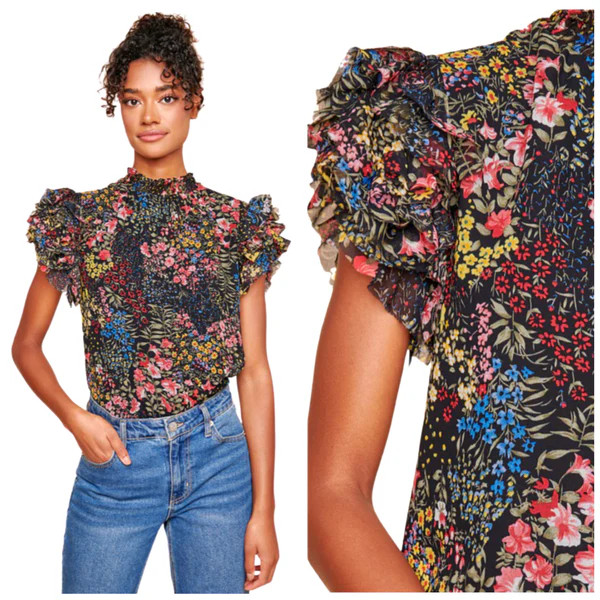 Floral Layered Ruffle Sleeve Carrie Top | James Ascher