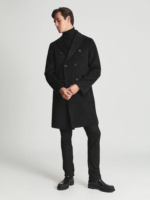 Reiss Black Mirror Double Breasted Overcoat | Reiss UK