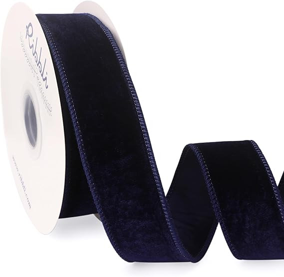 Ribbli Navy Velvet Wired Ribbon 1.5 Inch Velvet with Satin Christmas Ribbon for Gift Wrapping Chr... | Amazon (US)