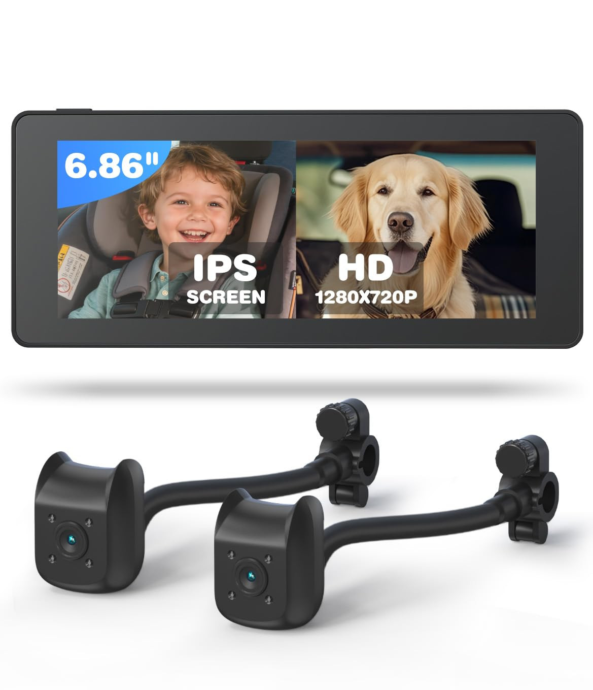 Baby Car Camera for 2 Kids | 6.86" 1080P IPS Dual-Camera Split Screen Monitor - 360° Rotation IR... | Amazon (US)