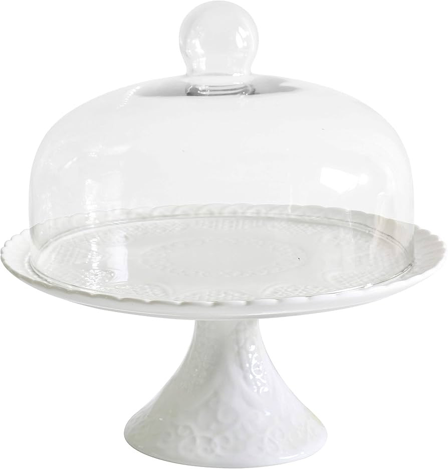 Jusalpha® 12 Inches White Porcelain Decorative Cake Stand-Cupcake Stand (CS01 - Glass Dome) | Amazon (US)