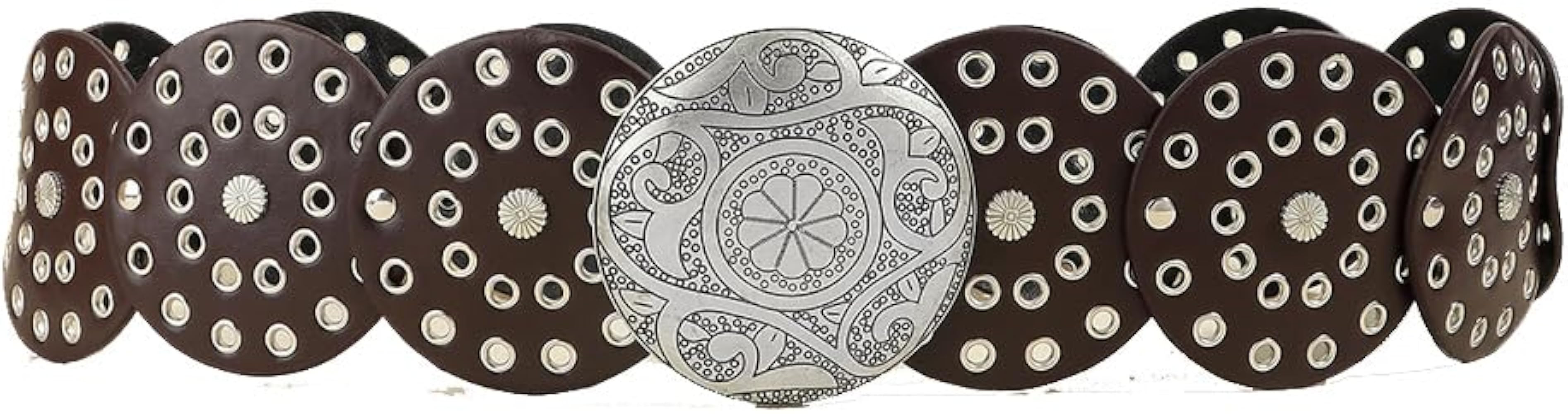 Women Hollow Disc Belt Wide Boho Concho Leather Belt Western Cowboy Belt Metal Vintage Belt Y2k A... | Amazon (US)